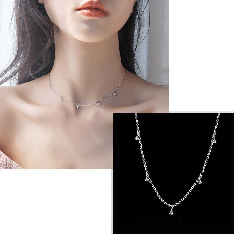 Inzatt Echt 925 Sterling Zilveren Zircon Hart Hanger Choker Ketting Vrouwen Minimalistische Fijne Sieraden Bohemen Accessoires: NY619DK