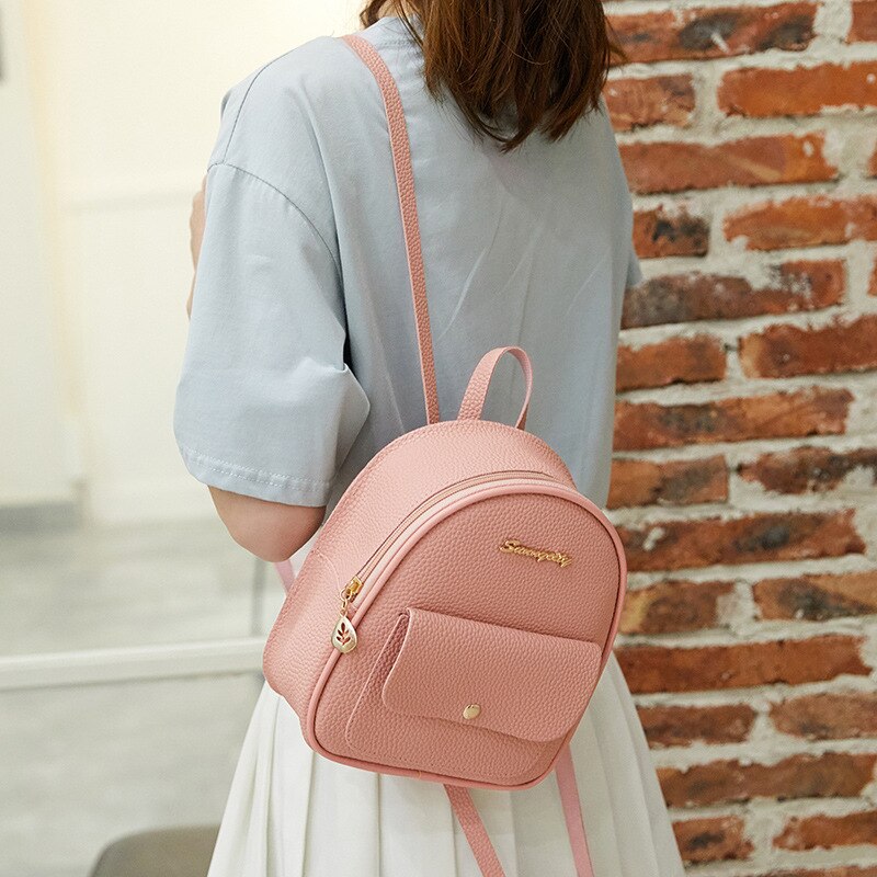 Frauen Rucksack Weichen Griff praktisch Reißverschluss lässig Weibliche Beutel Mini Mädchen Rosa Leder Schule Kleine Geldbörse PU taschen