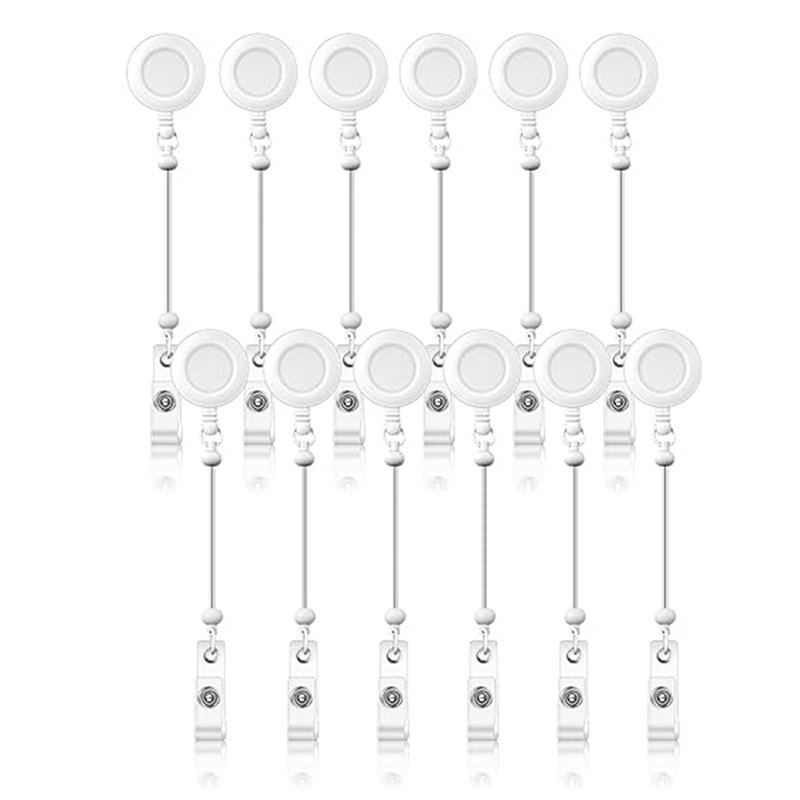 12 szt. Zestaw kołowrotek z koralikami robić samodzielnego montażu, chowany identyfikator, identyfikator uchwyt na szpulę robić koralików, półfabrykat z klipsem robić paska: BIAŁY