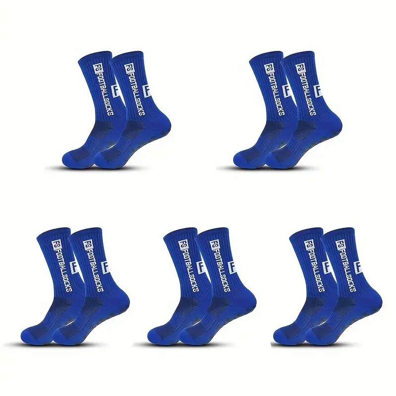 5 Paar rutschfeste Fußballsocken, atmungsaktiv, verschleißfest, Outdoor-Sportsocken für Fußball, Rugby, Basketball, Laufen: Blau