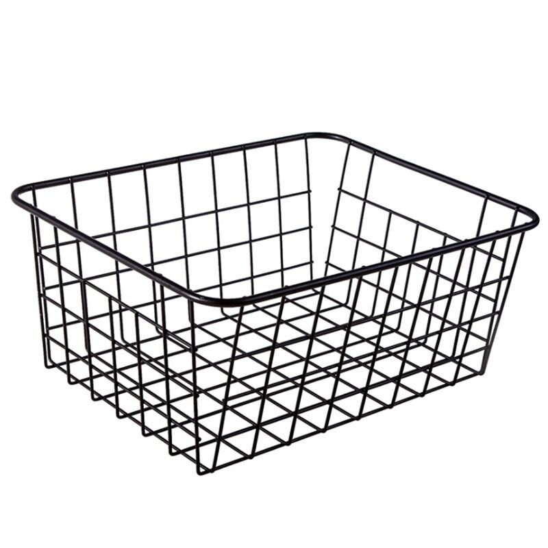4Pcs Food Storage Box Clear Container Set with Household Iron Kitchen Bedroom Sundries Snack Storage Basket Black