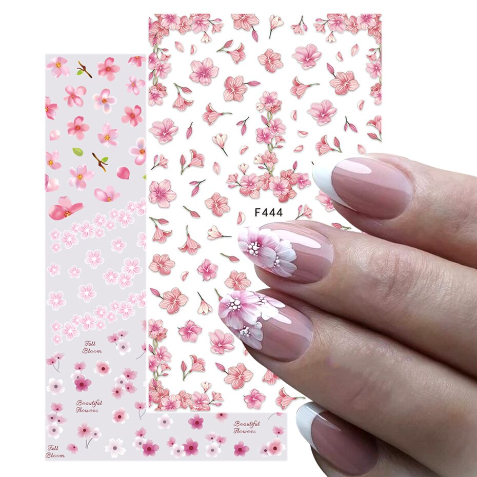 Feuilles autocollantes Sakura pour ongles, rose, motif de fleurs de cerisier 3D, Simple, pour manucure, magnifique, décoration de styliste, BEF129
