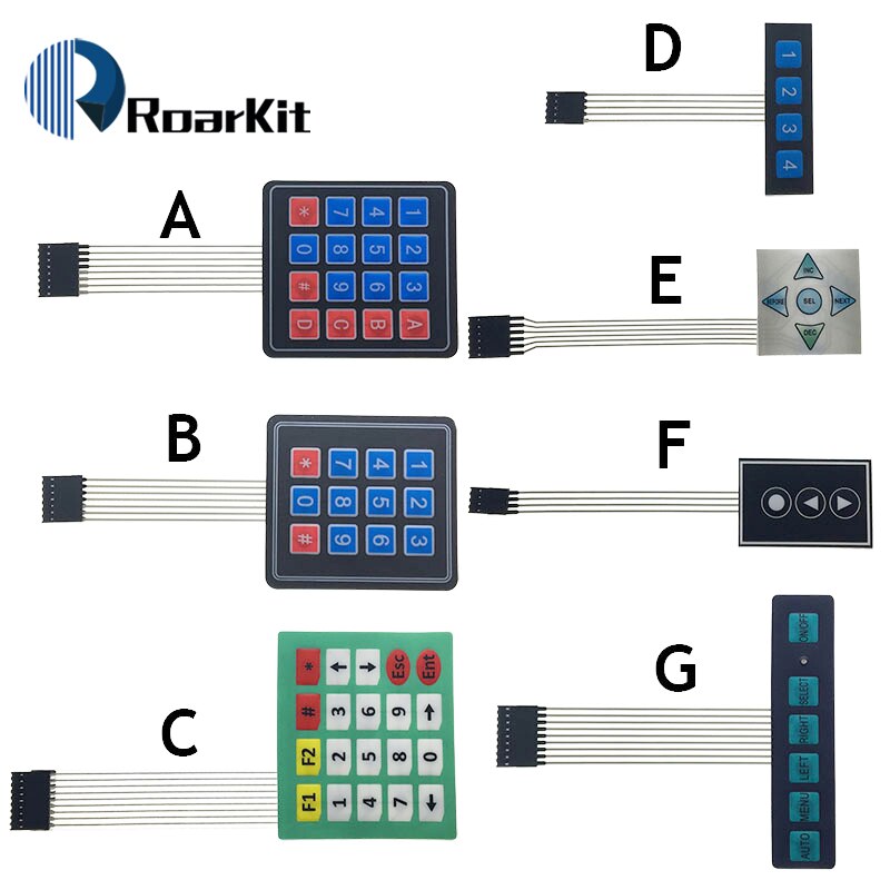1*2 3 4 5 tastknapper membranbryter 3*4 4 x 5 matrix array tastatur 1 x 6 tastatur med led kontrollpanel pad gjør-det-selv-sett for arduino