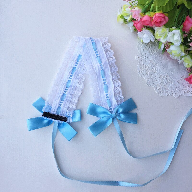 Lolita coiffe japonaise douce fille cheveux décoration douce dentelle Lori cheveux avec KC ruban sombre noeud: Blue