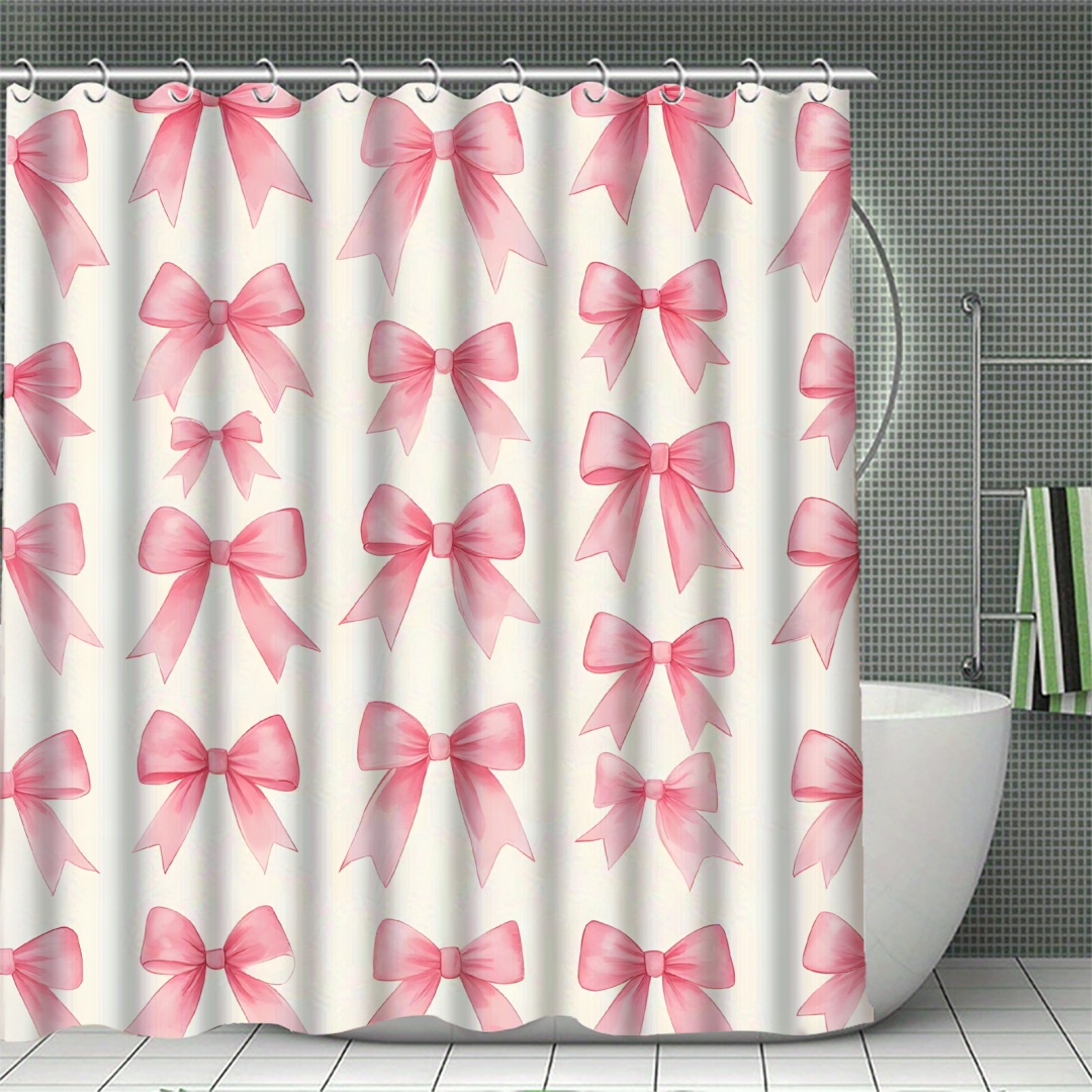 Bowknot Shower Curtain Waterproof Anti-Mold Bath Curtain with Hooks, Bathroom Tub Dry Wet Separation: green