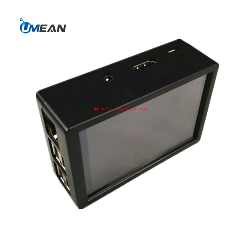 Raspberry Pi case support 3.5 inch display box replaceable cover plate mounting fan compatible RPI 3 model B+ ABS Black