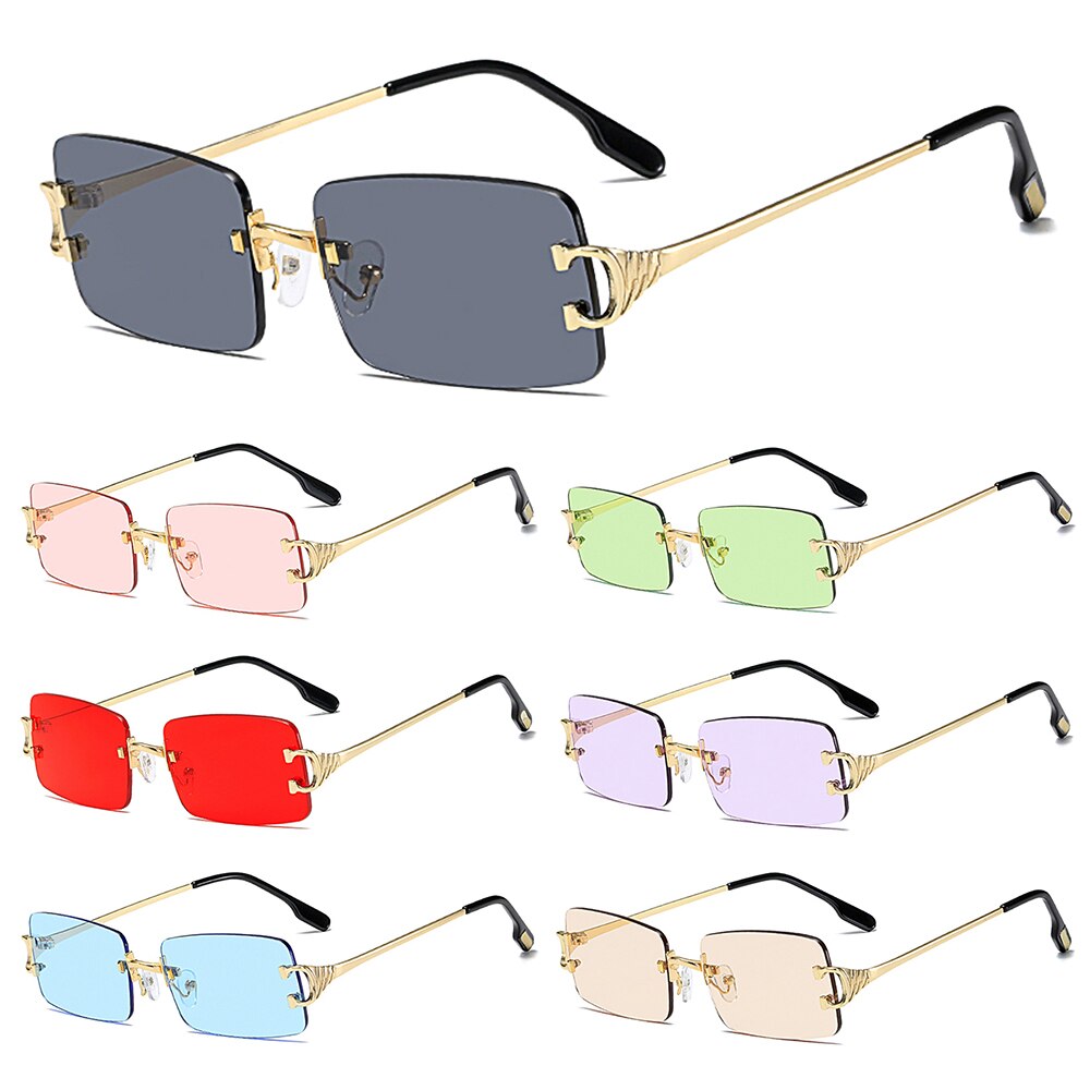 Tinted Lens Glasses Frameless Rectangular Sunglasses Men Women Rimless Outdoor Metal UV 400 Eyewear