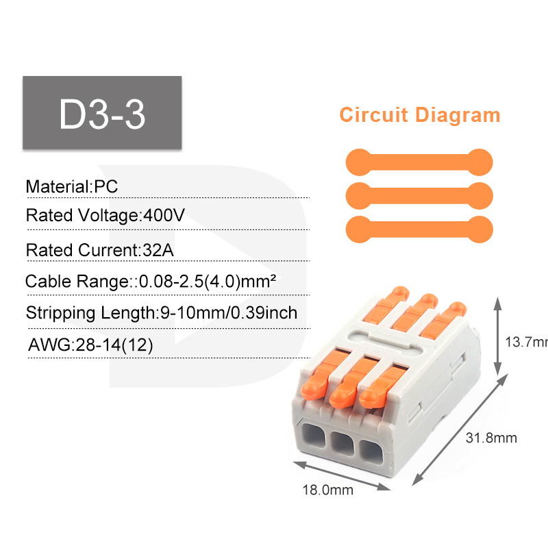 Quick Wiring Cable Connectors 2/3Pin Universal Compact Electrical Conductors SPL Splicing Splitter Push-in Home Terminal Block: MULTI