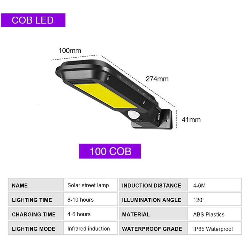 Draadloze Pir Motion Sensor Solar Lamp Met Twee Modi Outdoor Waterdichte Solar Light Security Verlichting Voor Huis Wall Street Yard: COB 100LED