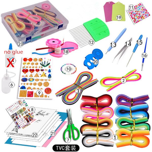 Tool Meest Complete Quilling Paper Set Kleur Papier Ambachtelijke Tekening Materiaal Pakket Beginners Tool Board met Doos Koffer: 3AAA