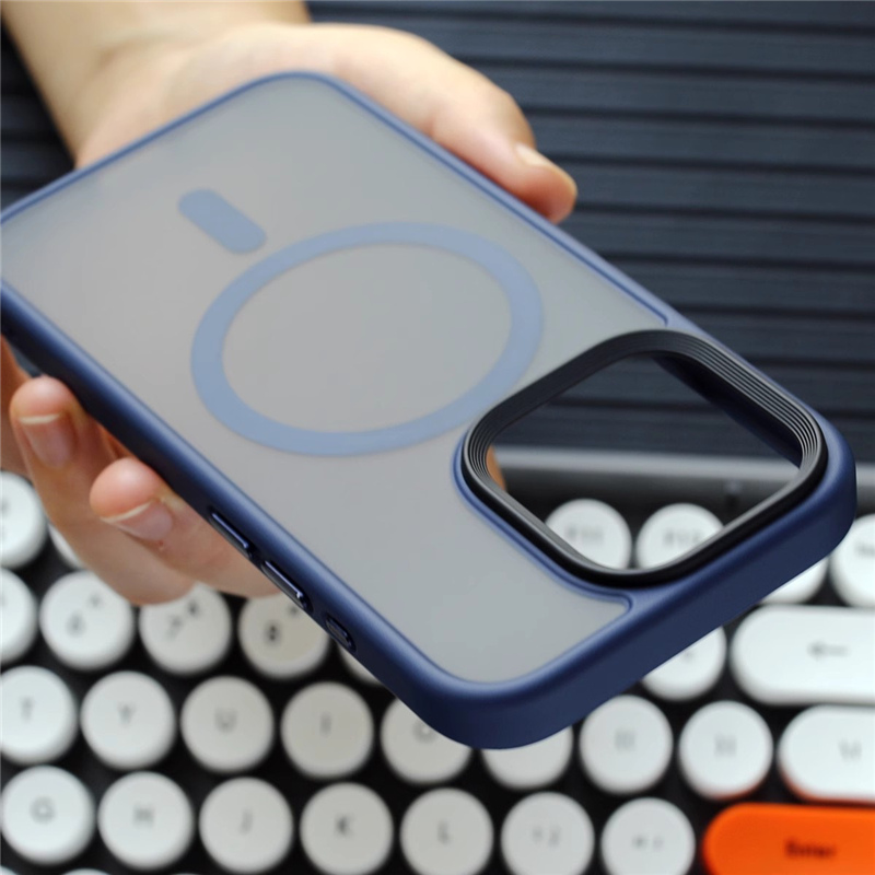 Magnesafe trådløst ladedeksel til iphone 14 15 pro 16 15 pro max plus, magnetisk, luksuriøst matt, gjennomsiktig, støtsikkert deksel: For iphone 15 / Blå