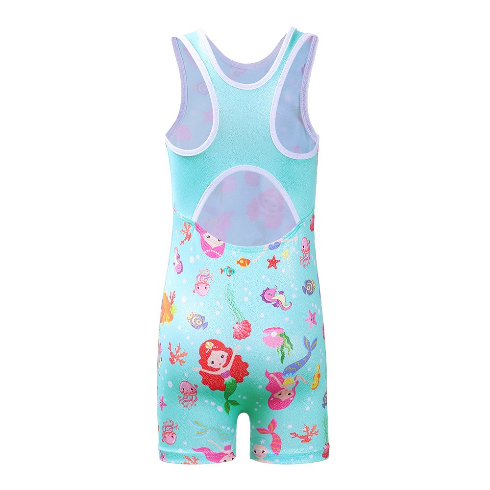 Baohulu söt tecknad toddler flicka trikot gnistrande ärmlös biketard för flickor gymnastik balett barn dans kostym outfit cyan