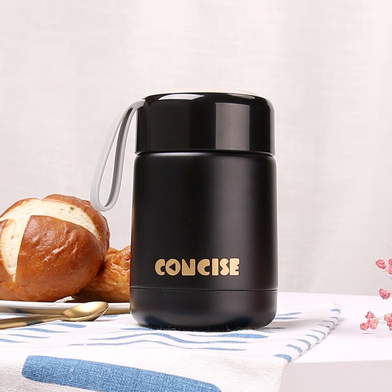 300ml Mini Food Thermos Portable Insulated Lunch Box Double Stainless Steel Food Container Tumbler BPA Free: black