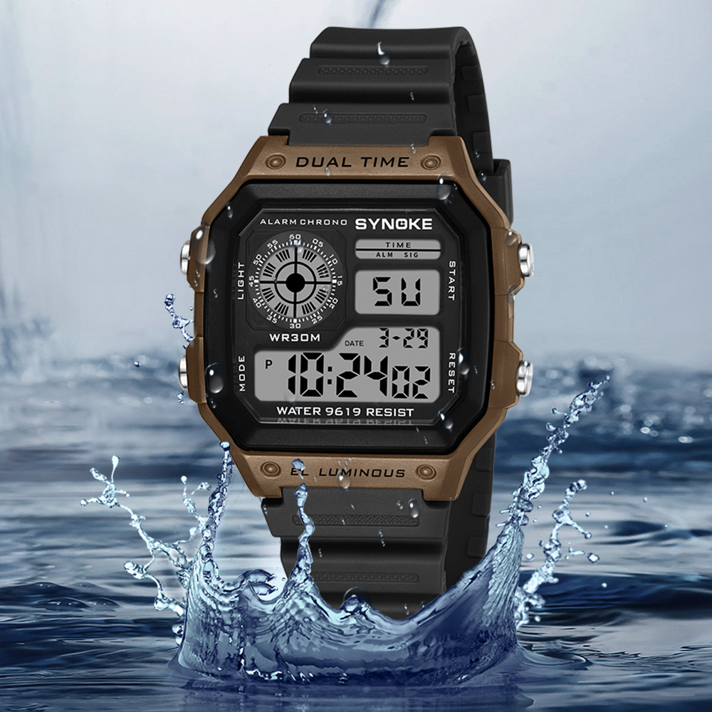 Digitale horloges Heren Sport Lichtgevend Multifunctioneel Waterdicht Damespolshorloge Buiten en hardlopen Student Seven Lights Synoke