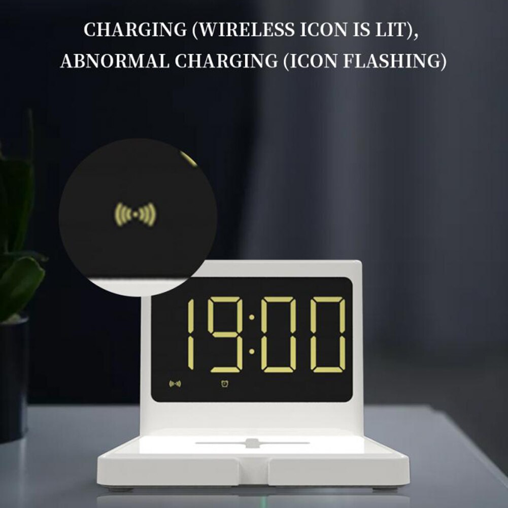 3 In 1 Alarm Clock Multifunction Alarm Clock 15W Mobile Phone Wireless Charger Fast Charging Desktop Digital Alarm Clocks White
