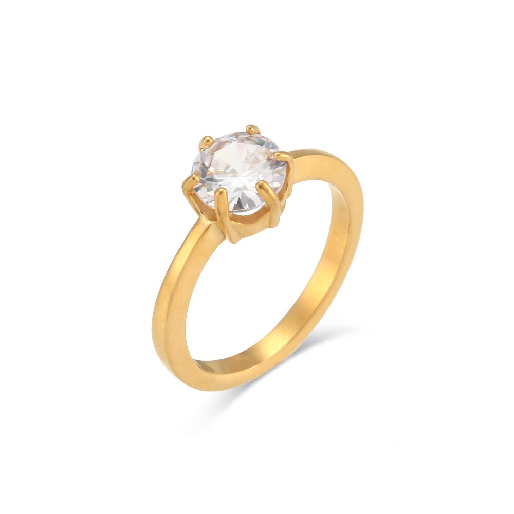 2022 Basic Stainless Steel Waterproof Jewelry Party Ring Ladies Bold Link Chain 18K Gold Rings For Women: 7 / Crystal Ring