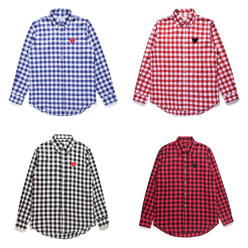 (Hebben Ogen) mannen Vrouwen Shirt Lente Zomer Dunne Liefde Borduren Bijpassende Plaid Revers Single-Breasted Lange Mouwen Katoenen Shirt