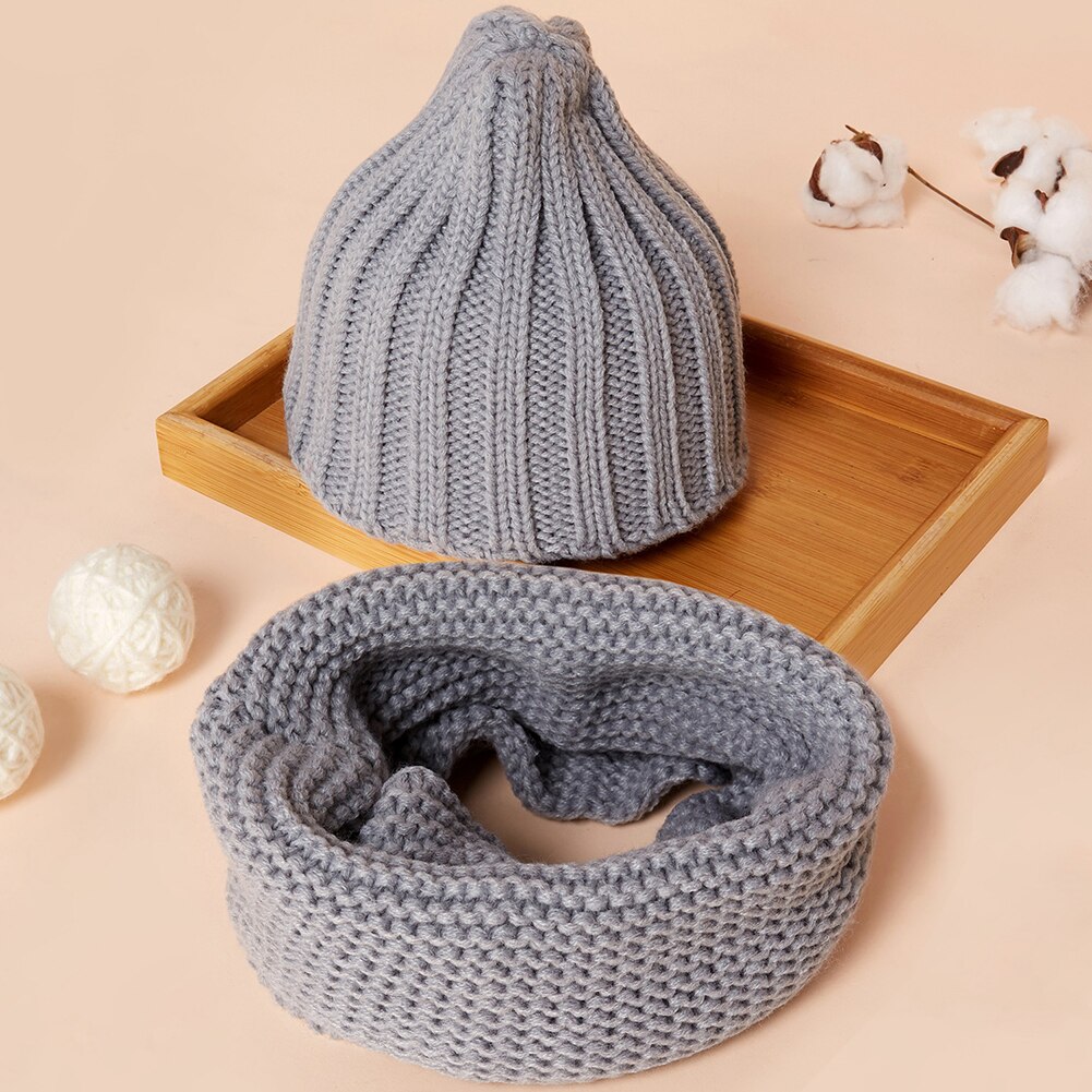 Dejlige baby børn dreng pige garn strikket vinter varm beanie cap hat tørklæde sæt