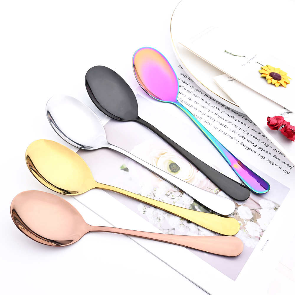 5Pcs Rainbow Stainless Steel Cutlery Serving Utensils Dinnerware Set Buffet Catering Serving Colander Spoons Fork Silverware Set