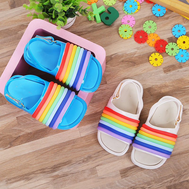 Excargo Regenboog Kleur Zomer Schoenen Kinderen Plastic Sandalen Jelly Schoenen Meisje Mode Sandalen Platte Pvc Sandalen Voor Kind