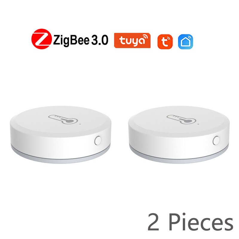 Tuya Smart ZigBee Temperature And Humidity Sensor Battery Powered Home Security With Tuya Smart Life App Alexa Google Home App: 2 Pieces