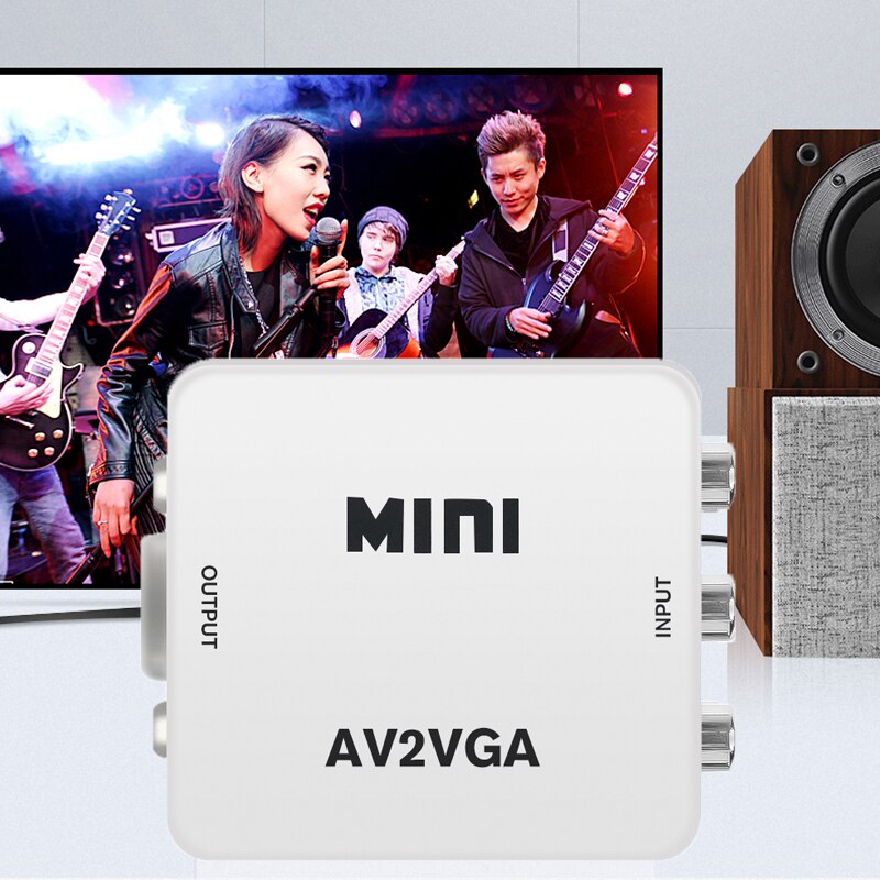 HD 1080P Mini AV2VGA Video Converter Convertor AV/RCA/CVBS to VGA Video Adapter with 3.5mm Audio hole For PC to TV