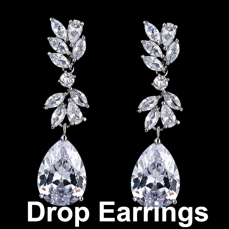 Leaf Zircon Clips Earrings for Women Silver Color Water Clip Earings Long Crystal Wedding Ear Cuff Jewelry: DropEars White E189