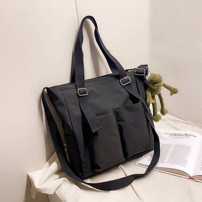 Weibliche Tasche Käufer Einfache Reißverschluss Handtaschen Schulter Wasserdichte Große Kapazität Tote Taschen 2022 frauen Crossbody: Schwarz-Anhänger