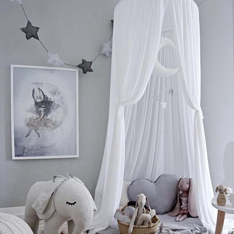 Børneseng myggenet hængende telt baby seng krybbe baldakin tyl gardiner til soveværelse lege hus telt til børn børneværelse: Hvid