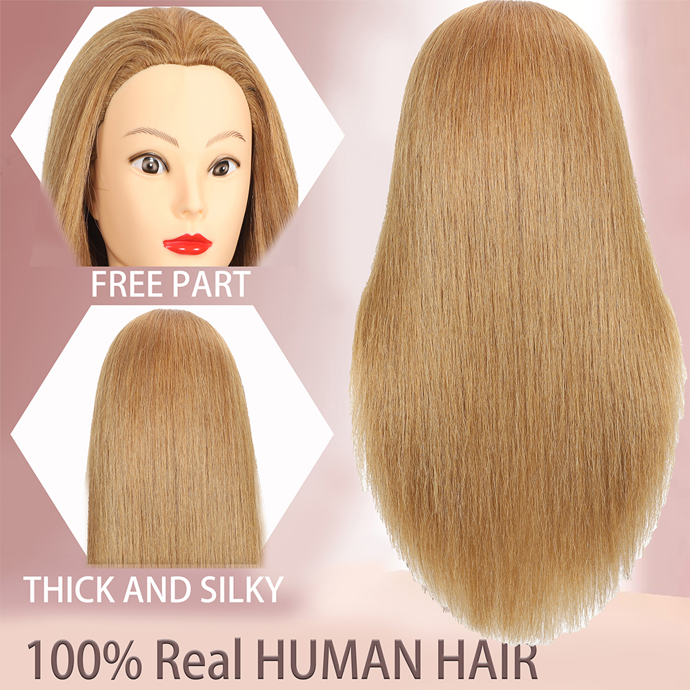 Human Hair Doll Head For Hairstyle Training Head Kit Mannequin Head Styling To Practice Curl Iron