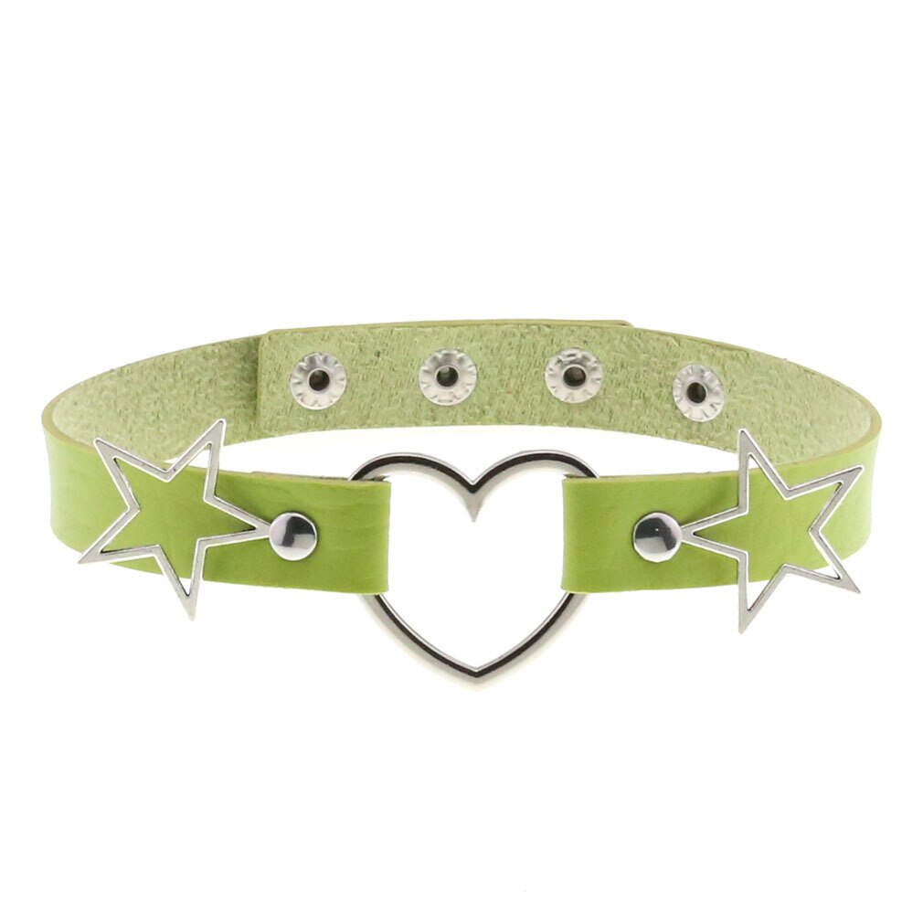 Goth Punk PU Leather Collar Choker Necklaces Women Harajuku Steampunk Rock Star Body Birthday Party Chocker Jewelry: Green