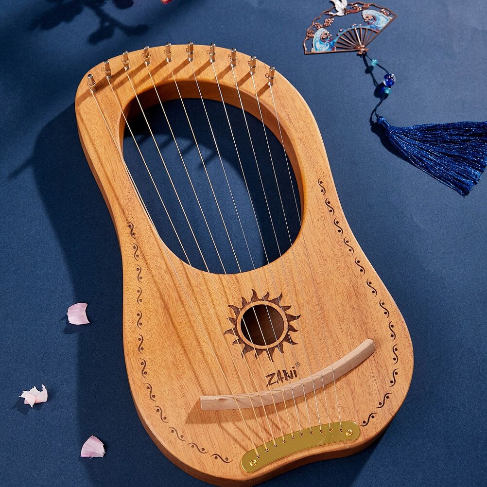 1 Set Lyre Harp 10-String Ancient Style Lyre Harp Mahogany String Instrument