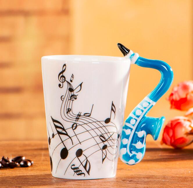 Caneca de cerâmica musical criativa 240ml, estilo violino, guitarra, café, chá, leite, canecas e copos com alça, presentes novidade: Laranja