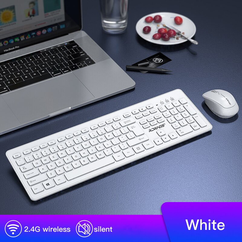 2.4G Wireless Optical Keyboard and Mouse silent Mini Multimedia Full-size Ergonomic Keyboard Mouse Combo Set For MAC Laptop PC: wireless set white
