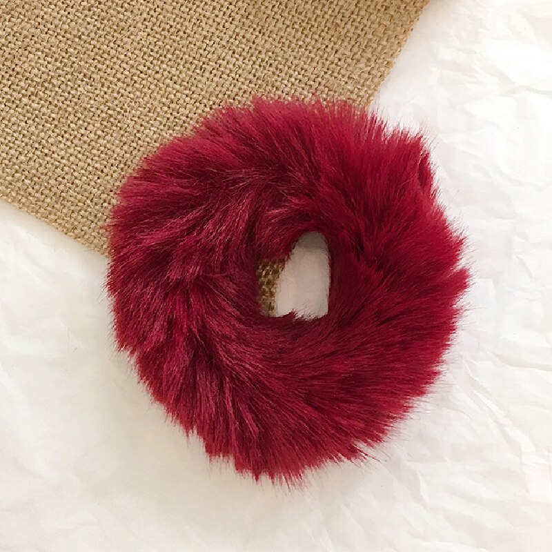 fluffy fuskepels lodne scrunchie elastisk fast hår ringe tau bånd glipper rundt jenter gul rød grønn hestehale plysj hår: Rød