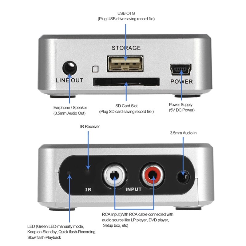 Muziek Digitizer Audio Capture Recorder Box Converteren Oude Analoge Muziek Te MP3 Ondersteuning Usb Drive Of Sd-kaart