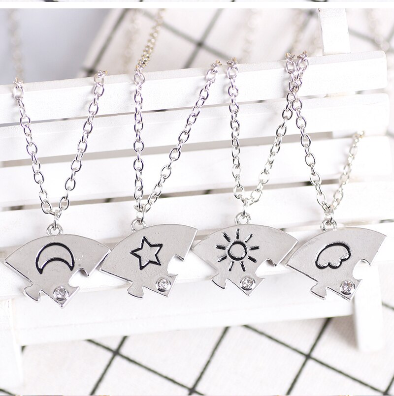 4 Stuk Set Beste Vriend Vriendschap Ketting Zon Maan Cloud En Ster Ingelegd Rhinestone Stiksels Bff Hanger Mode-sieraden