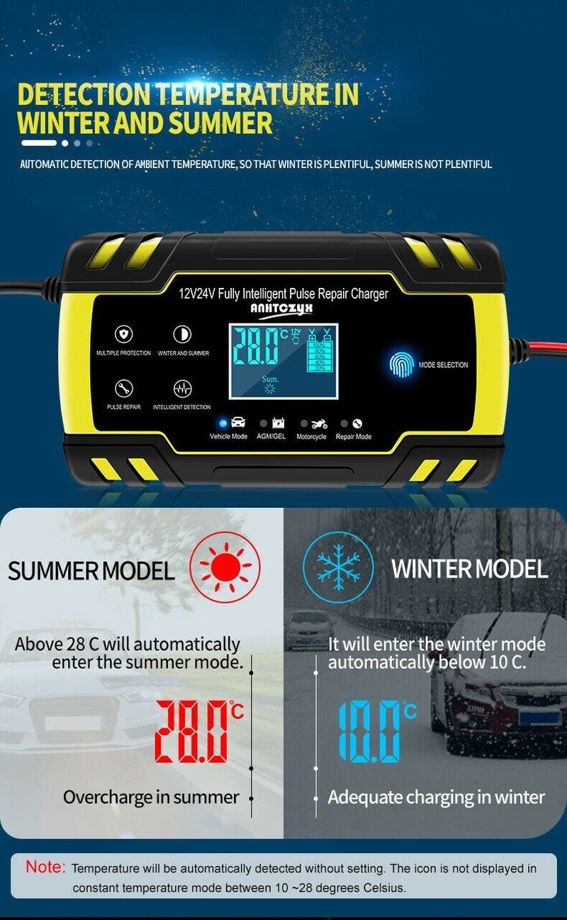 12V/24V 8A Full Intelligent Pulse Repair Changer Digital Touch LCD Display Car Battery Charger Wet Dry Lead Acid Battery-charger