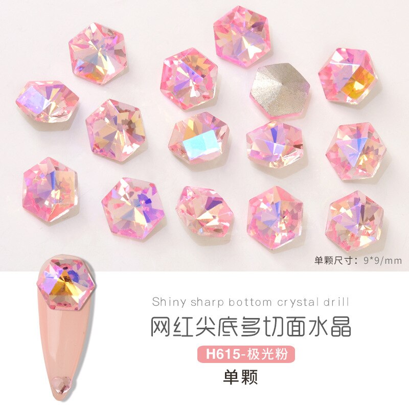 5pcs Crystal Ice Cube Diamond Symphony Shaped Sharp Bottom Crystal Diamond Mirror Kaleidoscope Nail Diamond Accessories