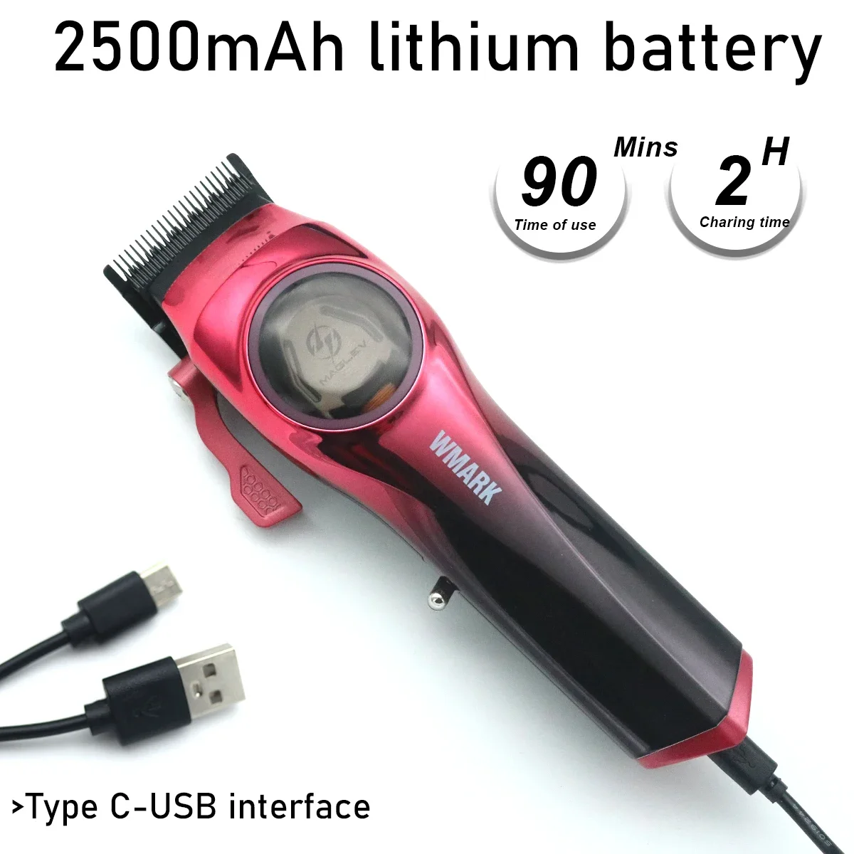 Wmark 9009 hårklippemaskin til menn, s 9000 o/min, magnetisk motor, dlc-blad, hårklipper i metall, hårtrimmer