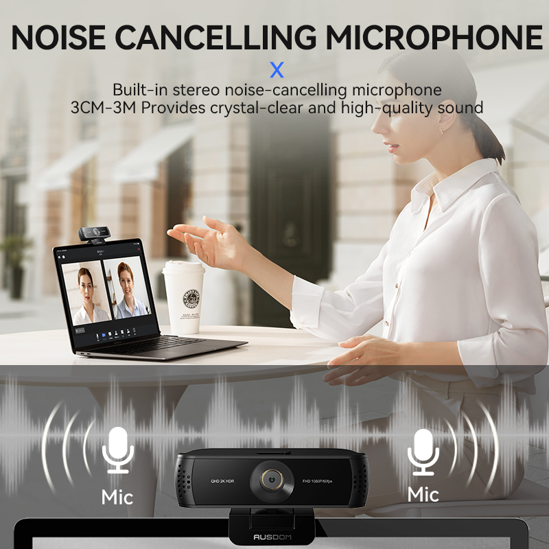 Ausdom aw651 qhd 2k hdr 30fps webcam autofocus 1080p 60fps câmera web com microfones de cancelamento de ruído e cobertura de privacidade livre para ao vivo