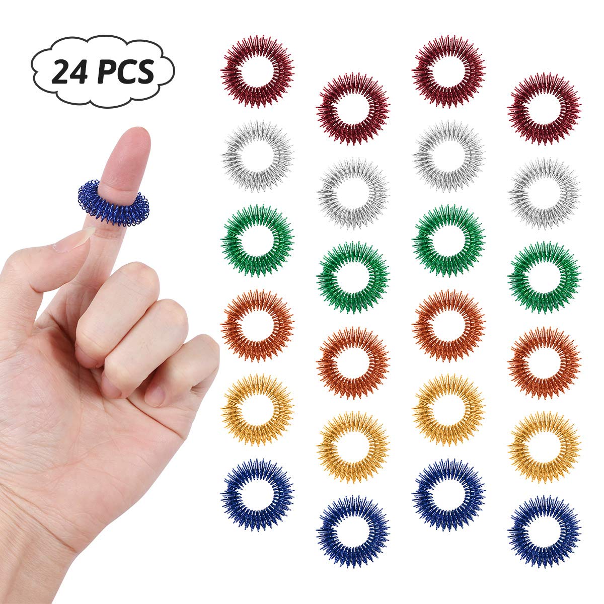 24 Pcs Spiky Zintuiglijke Ringen-Vinger Massager Roller-Stille Fidget Speelgoed Voor Adhd & Autisme & Stress Relief & 5 Kleur