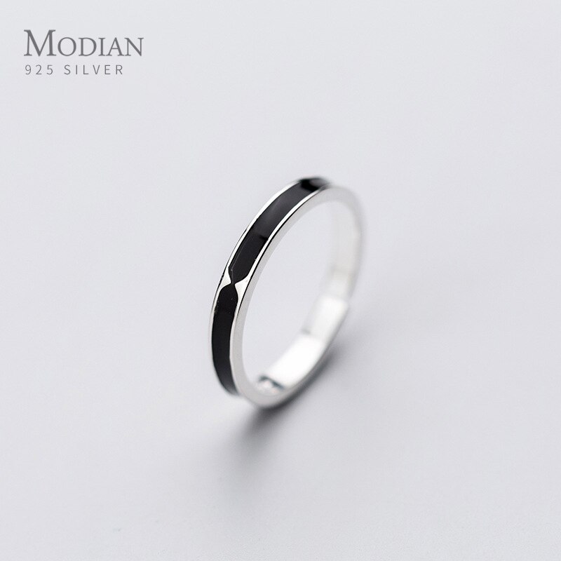 Modian Mode Eenvoudige Zwarte Ring Voor Vrouwen Echt 925 Sterling Zilveren Open Verstelbare Vinger Ring Korea Stijl Fijne Sieraden