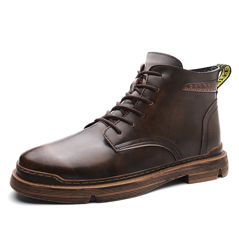 Forår/efterår mænd læder sneakers brune vintage arbejdsstøvler til mænd mærke herre motorcykel støvler mænd støvler: Brun / 7