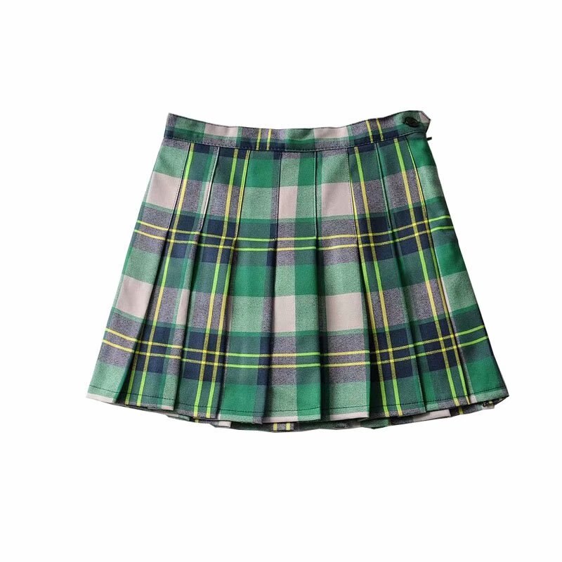 Høj talje grøn plaid plisseret nederdel er tynd a-line nederdel kvindelig kort nederdel tennis sport hakama