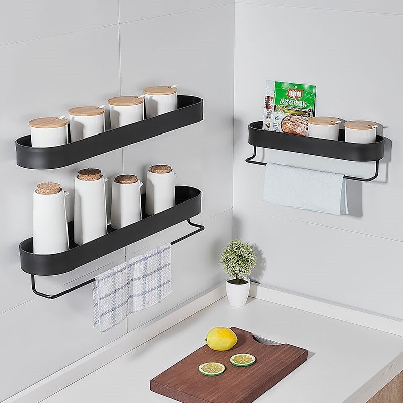 Bathroom Shelf Black Aluminum Wall-Mounted Square Shampoo Shelf Cosmetic Shelves Kitchen Nets Shelf Storage Rack Organizer Rack
