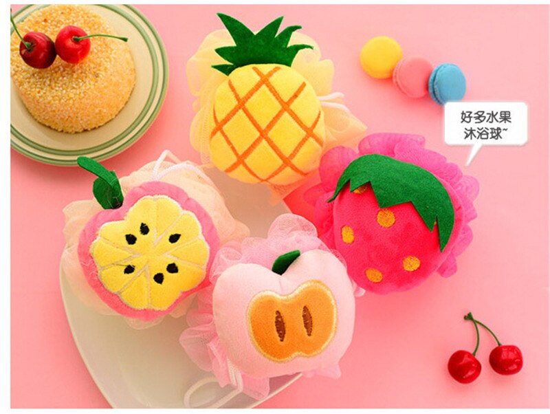 1pc fruktform badbollsscrubber dusch spa svamp kroppsrengöring skrubbbad underkroppsrengöring skrubb slumpmässiga färger