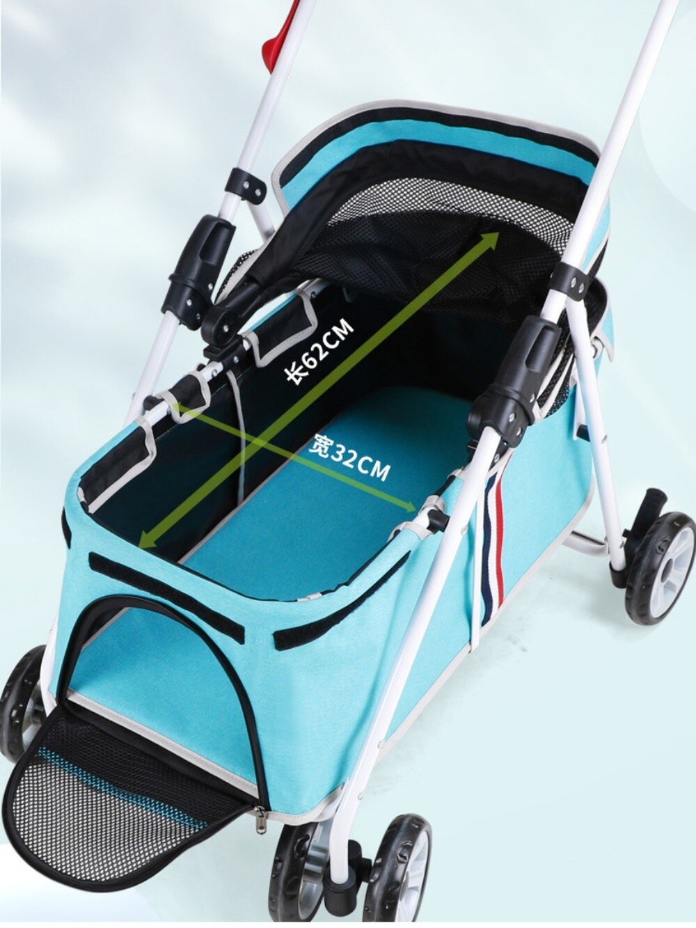 Hond Wandelwagen 4 Wiel Voorwiel 360 ° Rotatie Achterwiel Met Rem Voor Uitje Vouwen Eenvoudig Te Monteren Belasting capaciteit 20Kg