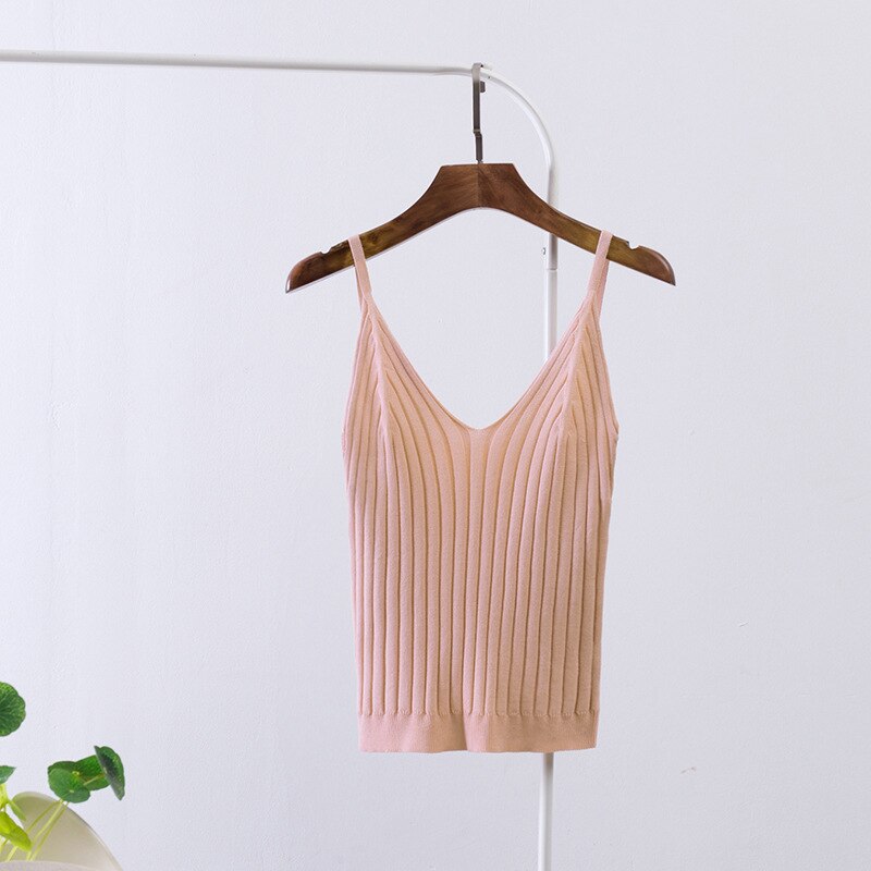 Kvinder sexet strikket crop top crop ærmeløs cropped vest slim sling strikket tank top v-hals almindelig camisole høj elastisk camis