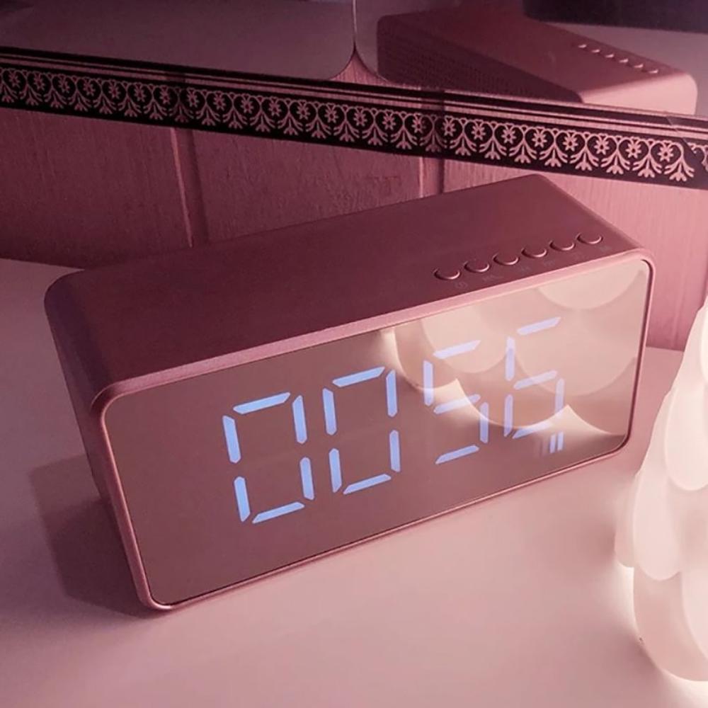 Home Alarm Clock Wireless Bluetooth Stereo Clock Card Portable Mirror Small Speaker USB Charge TF Card AUX Playing FM Radio CD